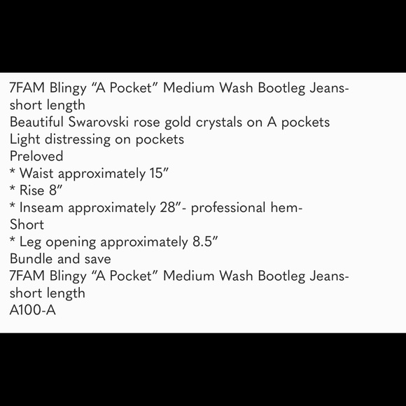 7FAM Blingy “A Pocket” Bootleg Jeans-Short Size 26 - Picture 12 of 12